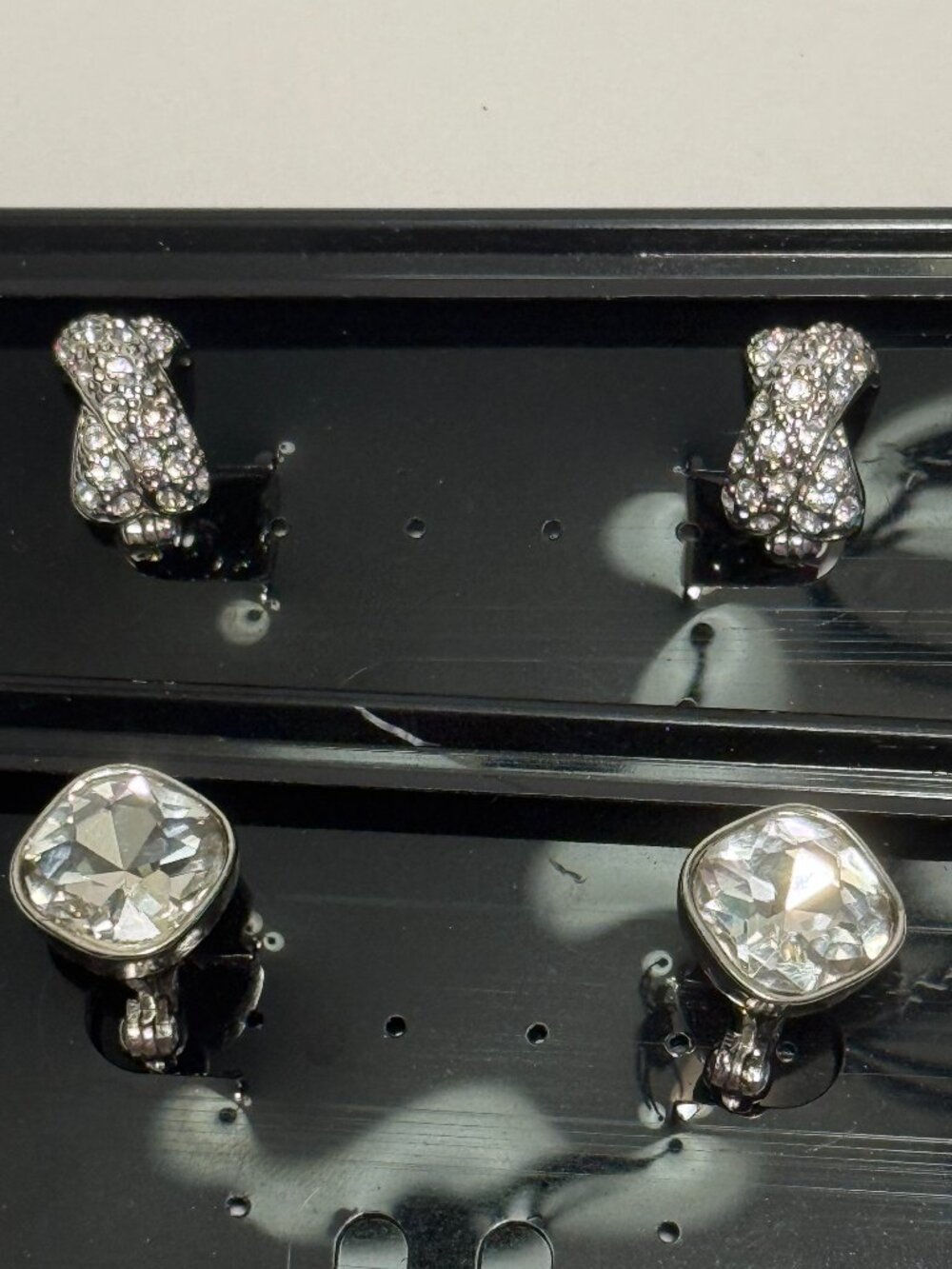 NEW 2 Pairs Clip On Earrings Silver Tone Rhinestone Clear Gem NWT